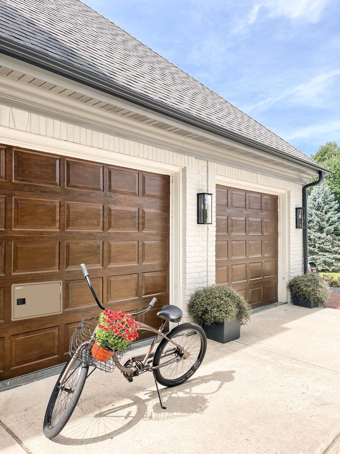 Beige SafeDrop door installed in a garage door