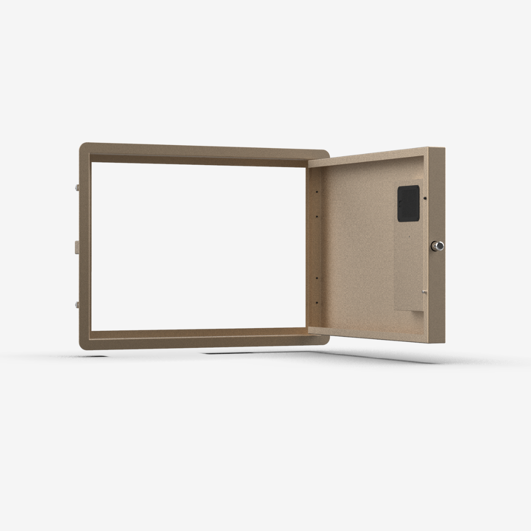 SafeDrop delivery door in beige with door fully open