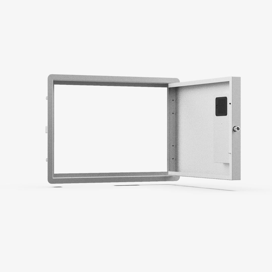 SafeDrop delivery door in white with the door fully open